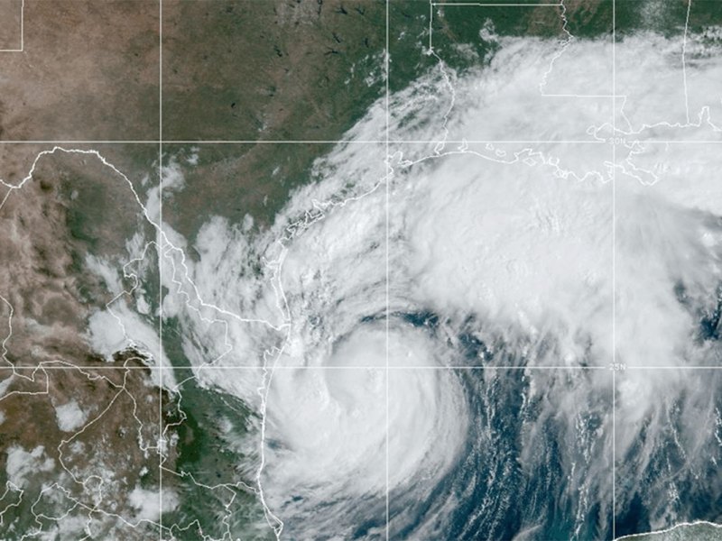 A map view of a circular storm system sitting in the gulf coast right below Texas