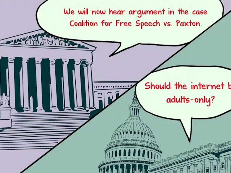 A hand drawn photo of the Supreme Court and Congress buildings asking if the internet should be adults-only