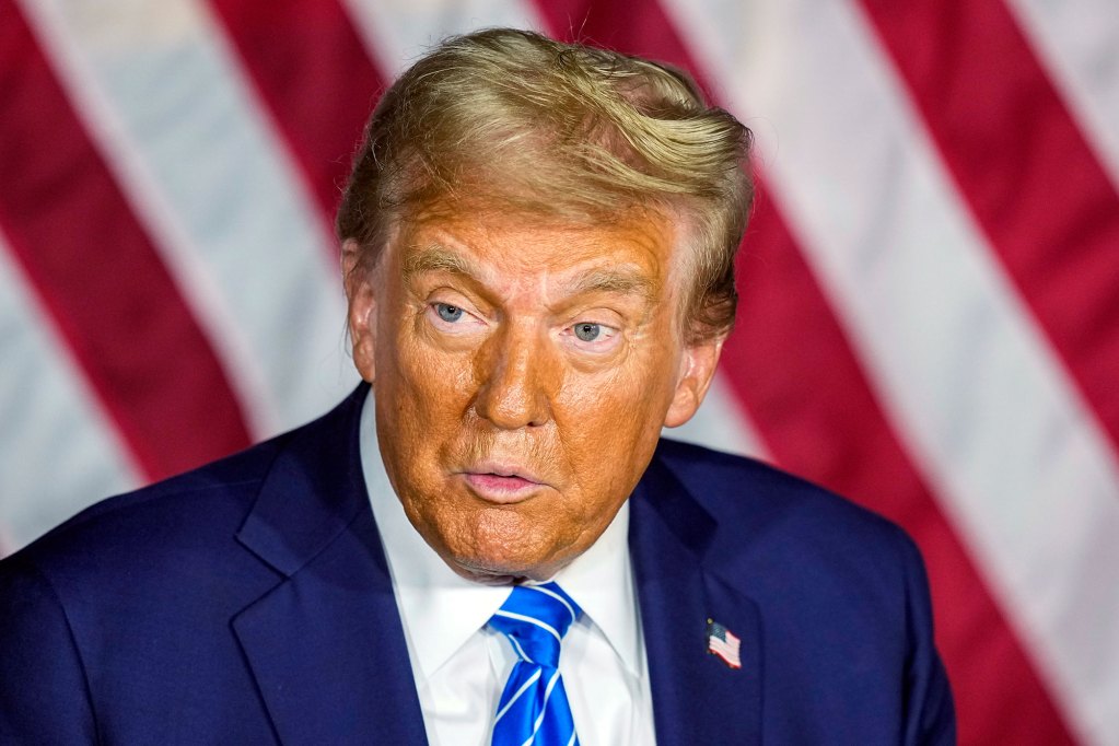 Republican presidential nominee former President Donald Trump speaks at a campaign event