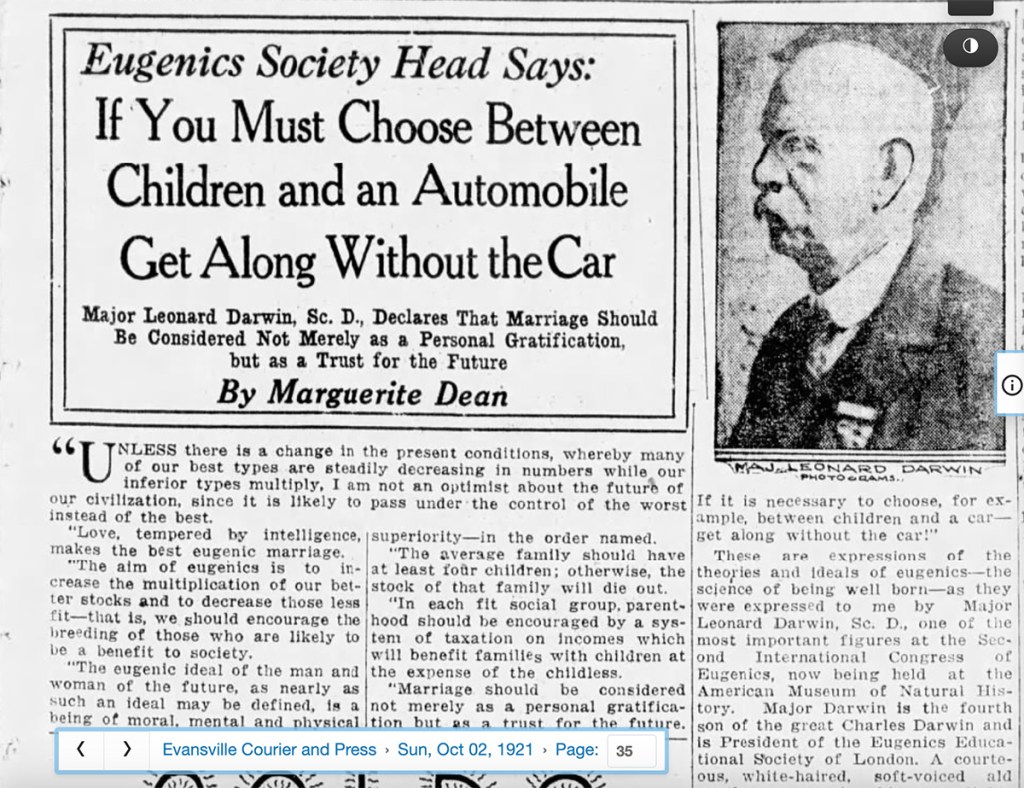 Newspaper clipping of Eugenics