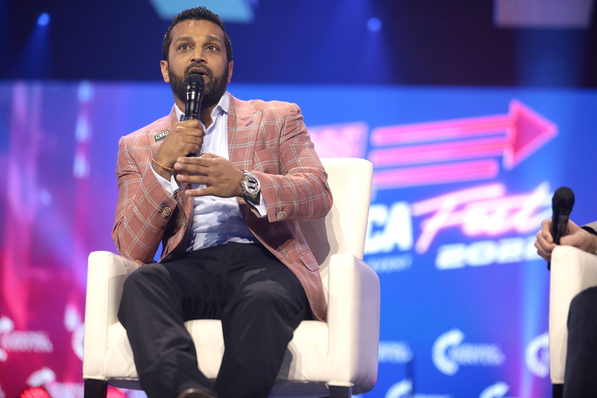 Kash Patel speaking with attendees at the 2022 AmericaFest at the Phoenix Convention Center in Phoenix, Arizona
