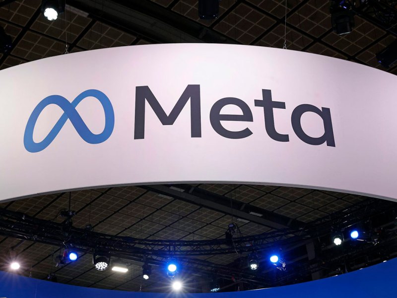 A Meta banner hanging from the ceiling