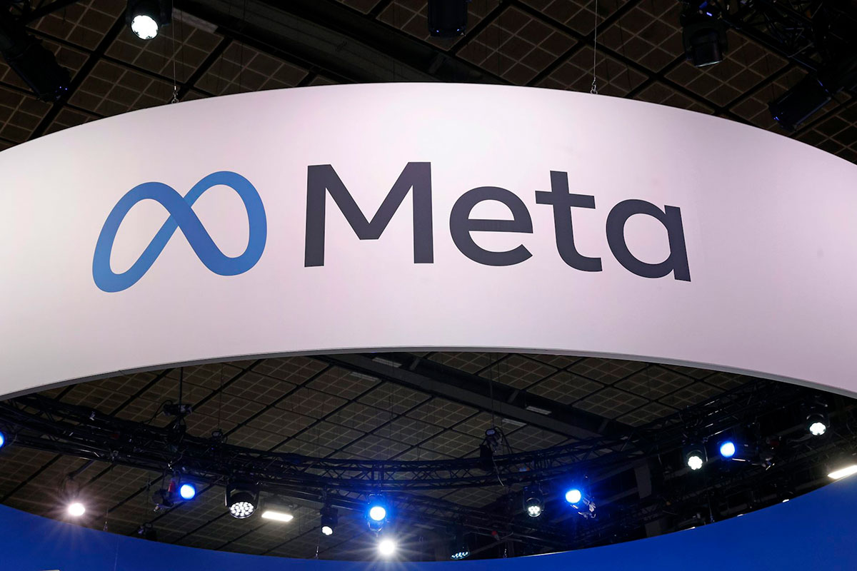 A Meta banner hanging from the ceiling