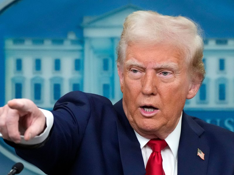 President Donald Trump calls on a reporter to ask a question