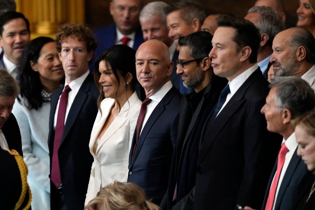 A line of guests in a crowded gathering