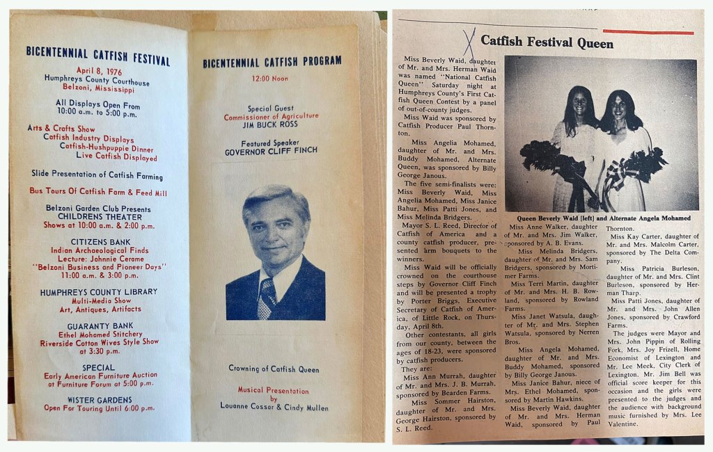 Newspaper clippings of the first World Catfish Festival in Belzoni, Mississippi.
