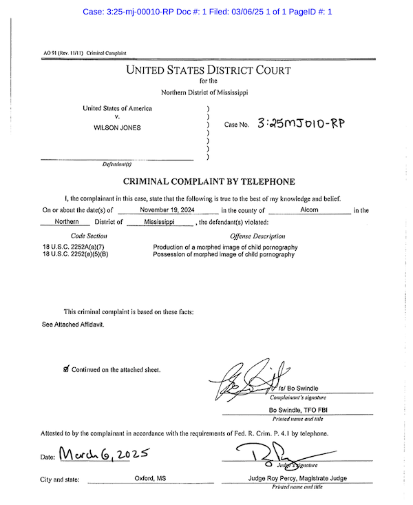 a screenshot of the front page of a criminal complaint