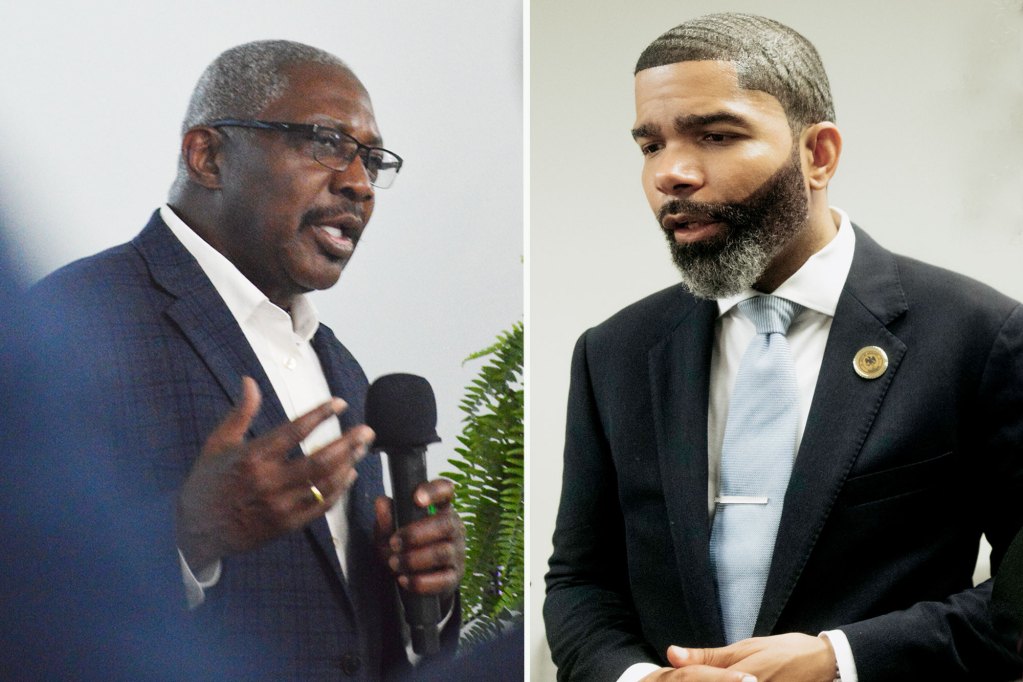 Senator John Horhn and Mayor Chokwe A. Lumumba wearing suits in a side by side photo during Jackson Mayoral elections 2025.