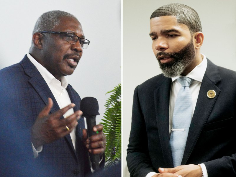 Senator John Horhn and Mayor Chokwe A. Lumumba wearing suits in a side by side photo during Jackson Mayoral elections 2025.
