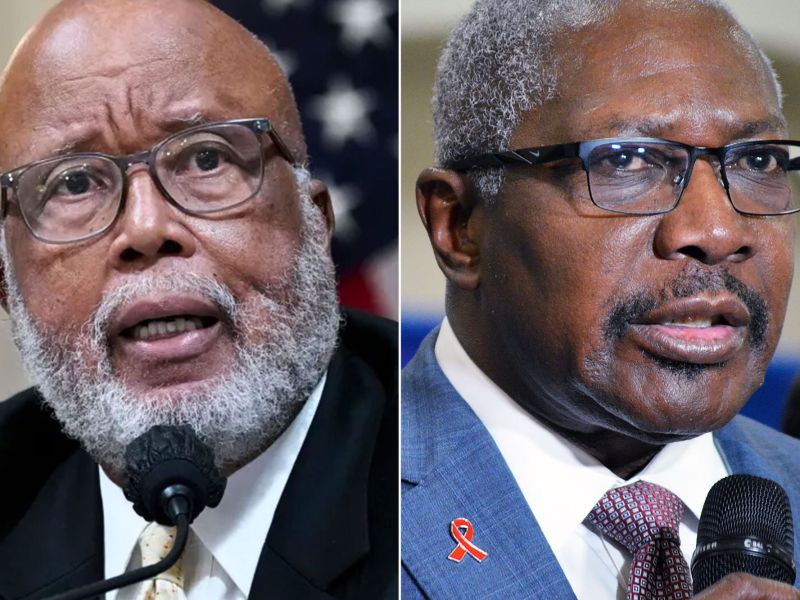 Side by side image of two different men in suits and wearing glasses
