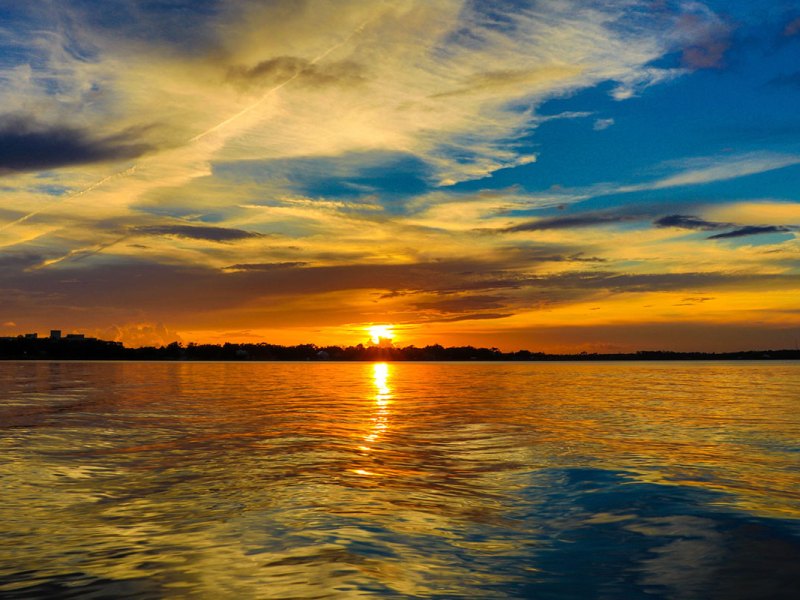 Calming waves at sunset in the Biloxi Back Bay