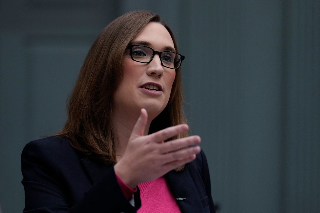 Sarah McBride speaks with hand gesturing