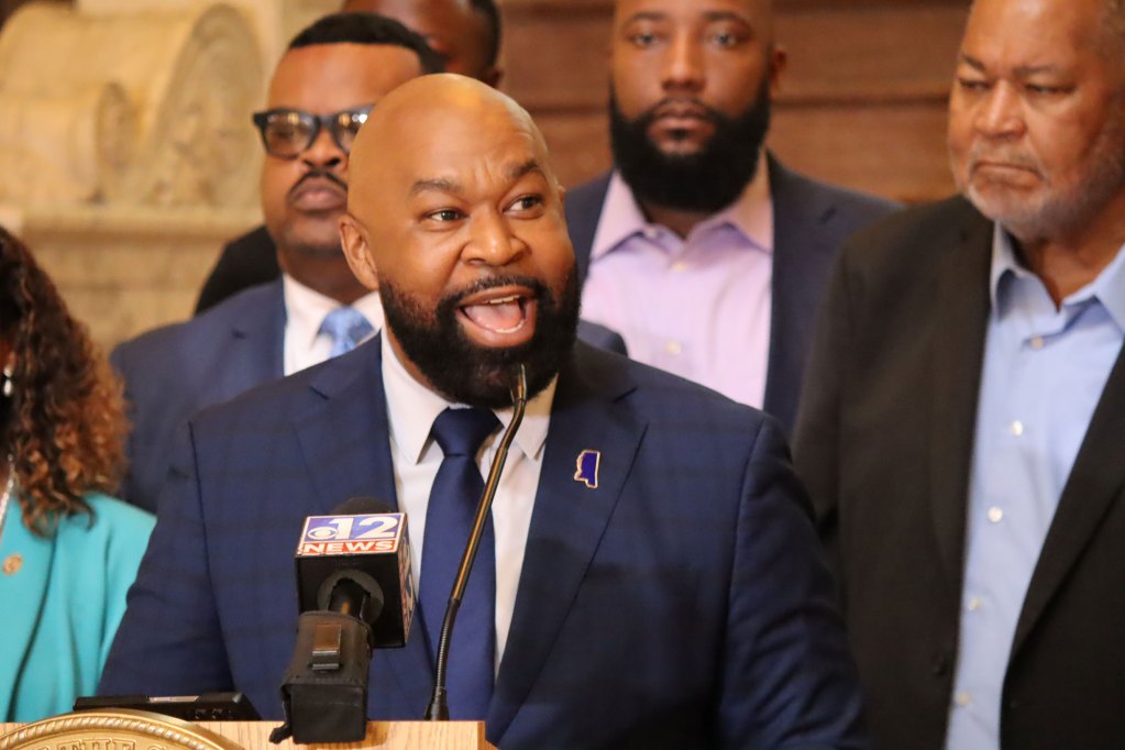 Mississippi Democratic Party Chairman Cheikh Taylor speaking at an assembly