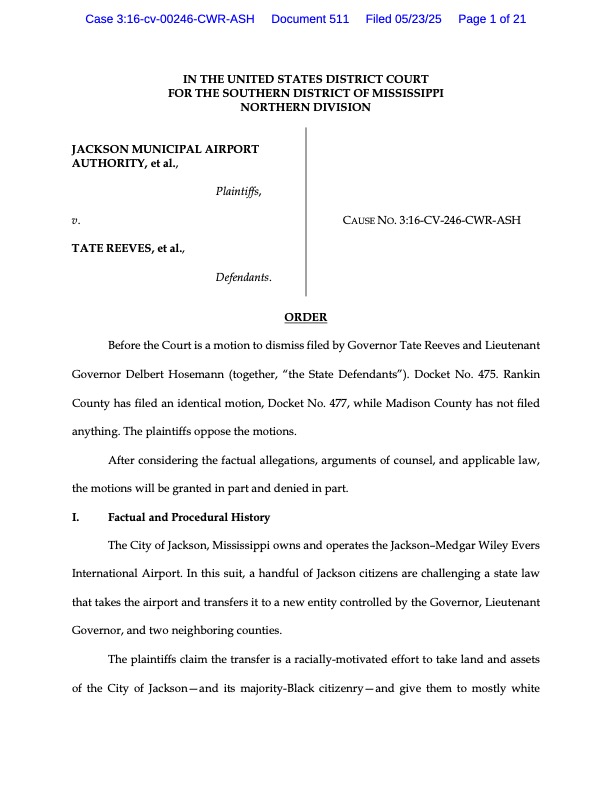 Federal order on Jackson airport lawsuit