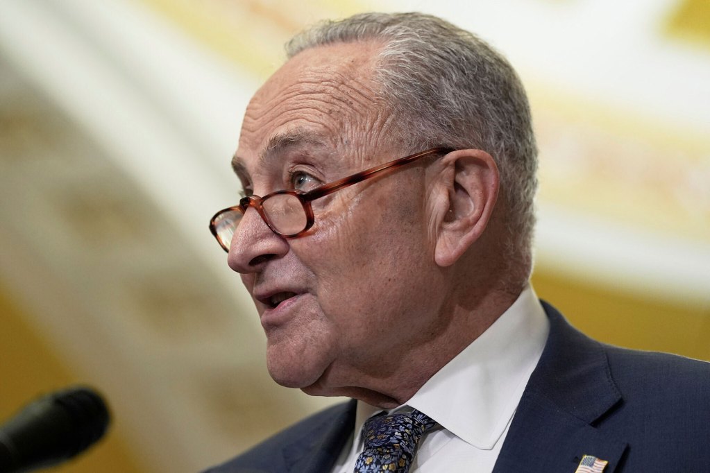 Closeup of Chuck Schumer speaking