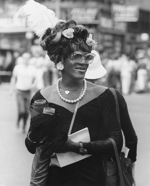 A black and white photo of Marsha P Johnson