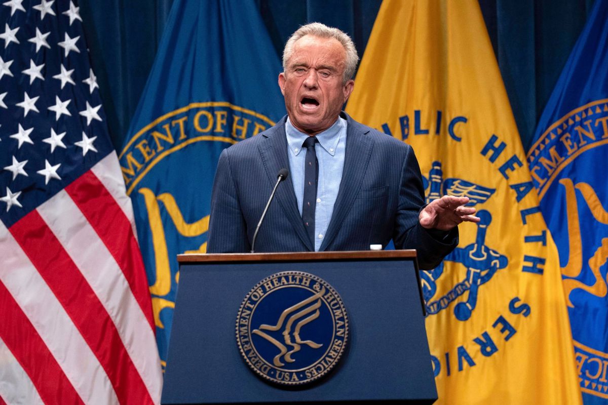 Secretary Robert F. Kennedy Jr. speaks from a USA Department of Health and Human Services podium