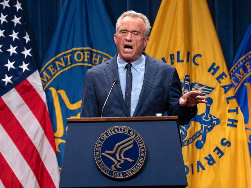 Secretary Robert F. Kennedy Jr. speaks from a USA Department of Health and Human Services podium
