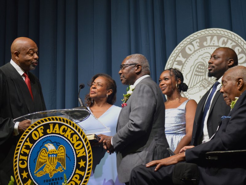 John Horhn with family being sworn in for Jackson's Mayor