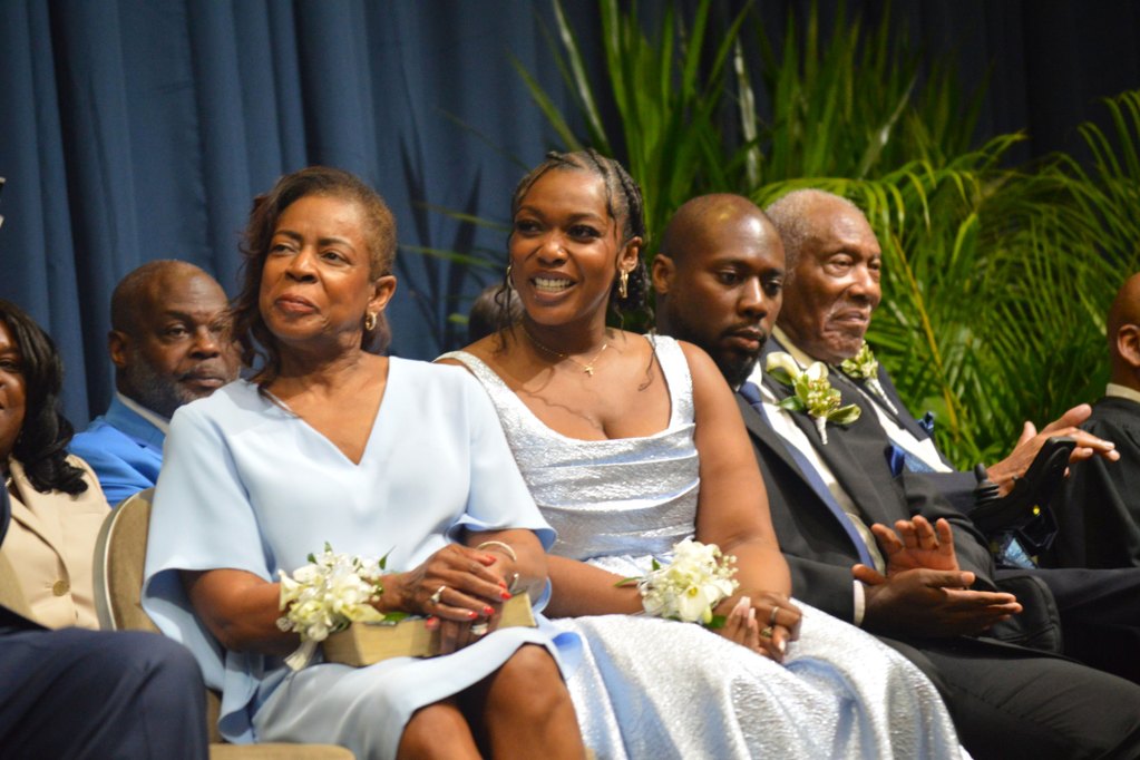 Mayor Horhn's family wearing blue at his inauguration