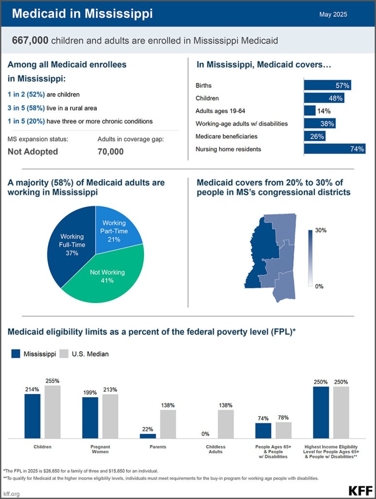 A set of charts labeled Medicaid in Mississippi