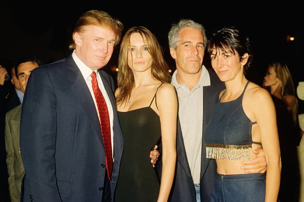 Donald and Melania Trump, Jeffery Epstein and Ghislaine Maxwell all pose for a photo together at an event