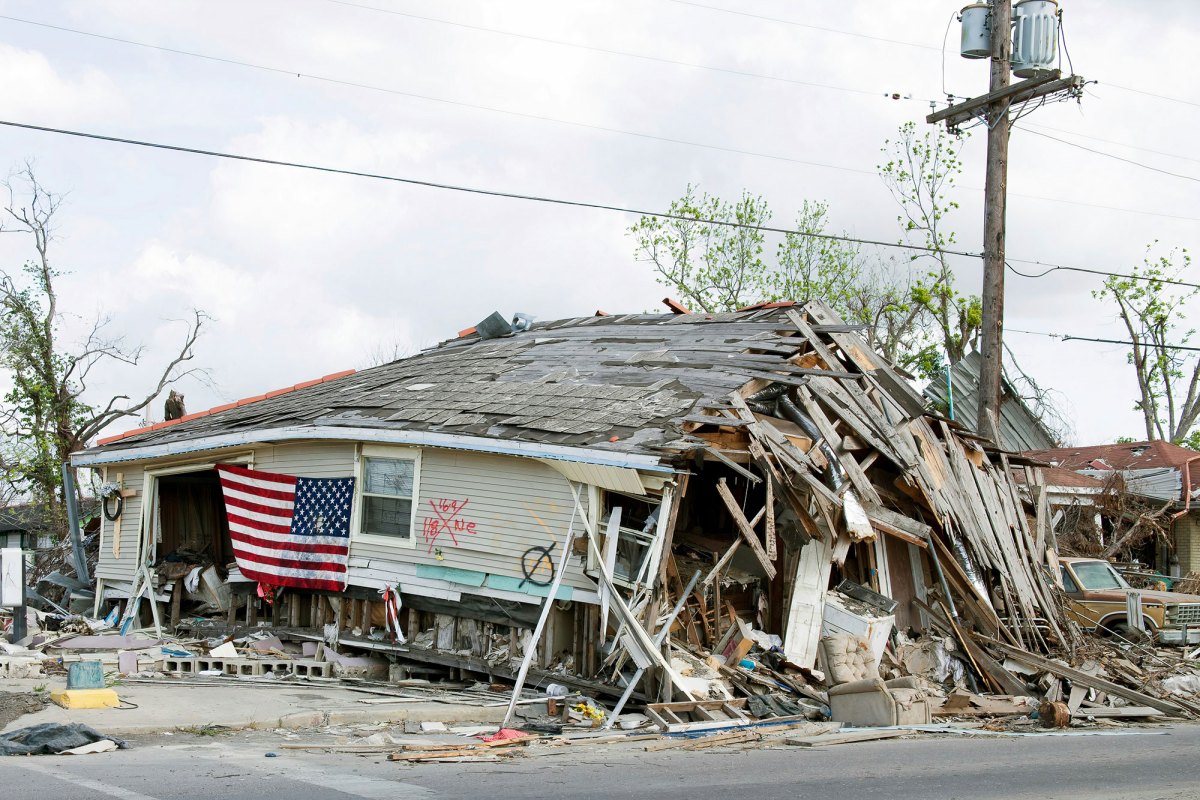 A flood demolished barber shop located in the ninth ward of New Orleans, Louisiana