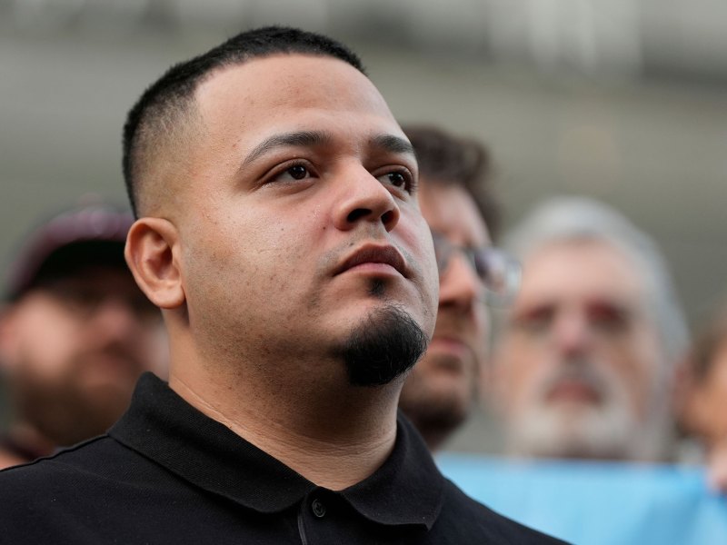 Closeup of Kilmar Abrego Garcia looking up in a crowd