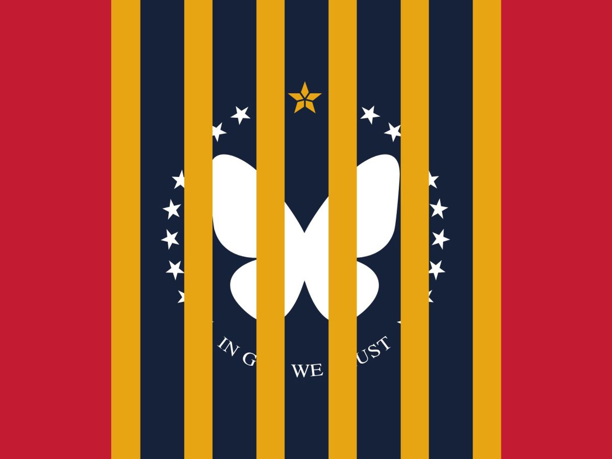 The Mississippi flag, but the magnolia has been swapped for the Bluesky butterfly logo. The yellow bars on the flag have been extended across the blue field to look like jail bars