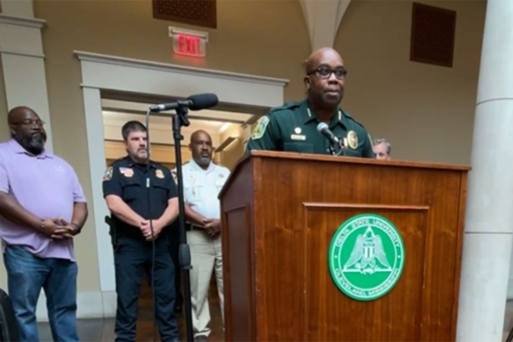 A police chief talking at a press conference