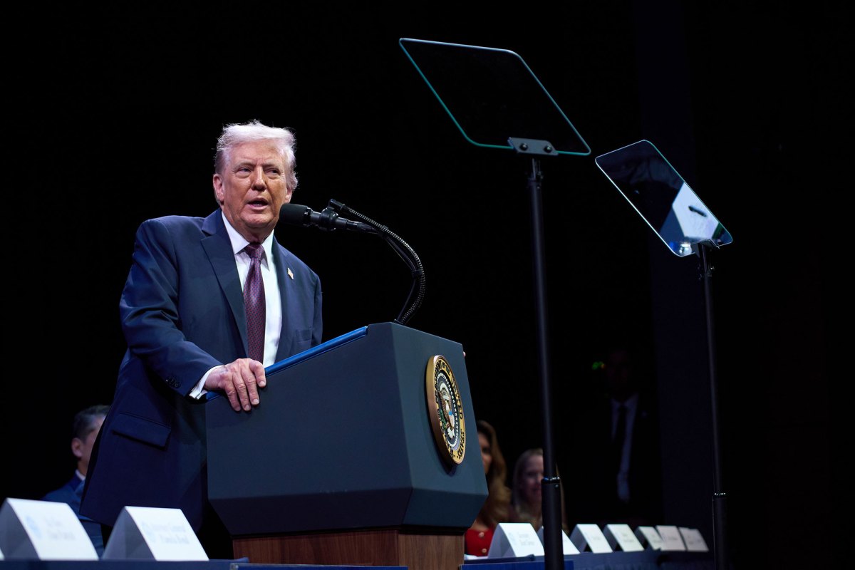 Donald Trump speaking from the podium