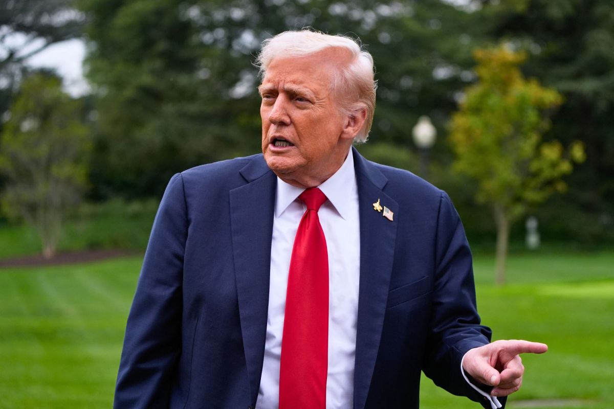 President Donald Trump speaking outside