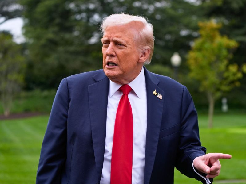 President Donald Trump speaking outside