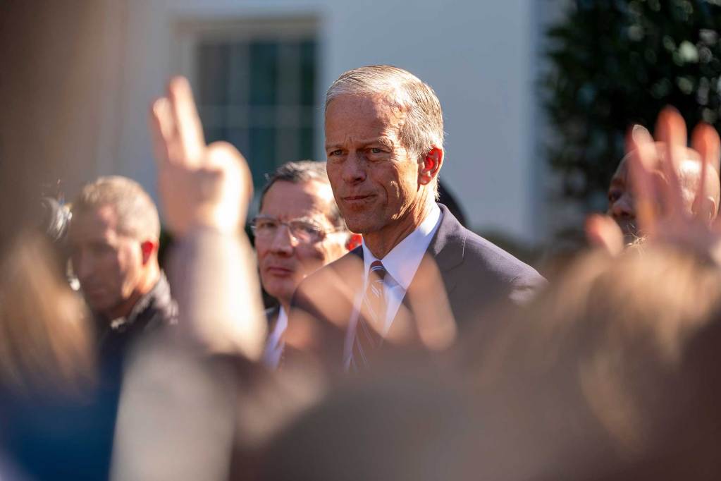 Senate Majority Leader John Thune standing in a crowd.