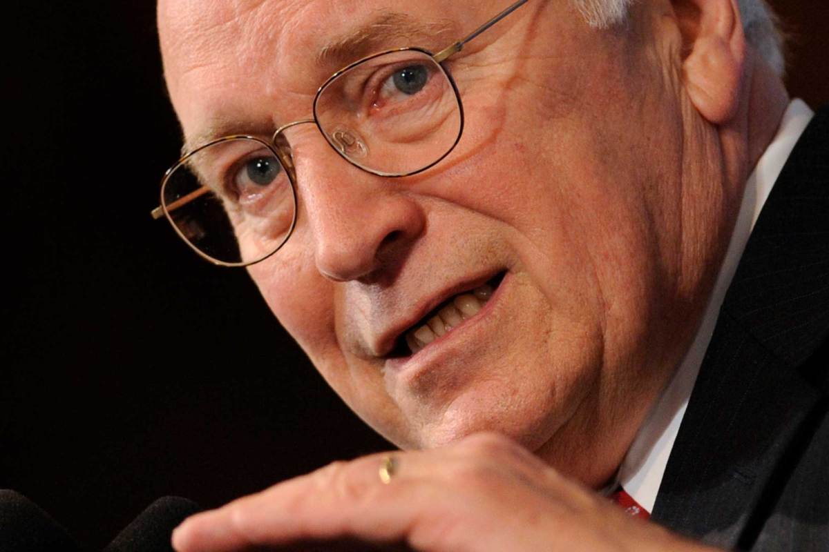 A closeup photo of Dick Cheney speaking