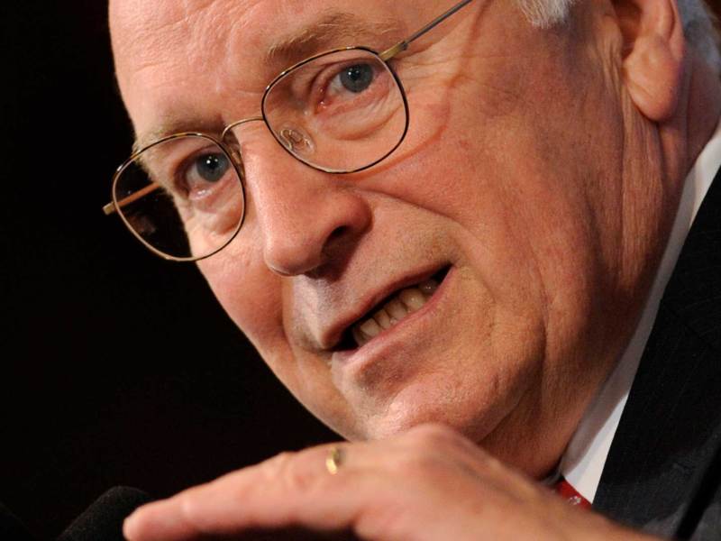 A closeup photo of Dick Cheney speaking