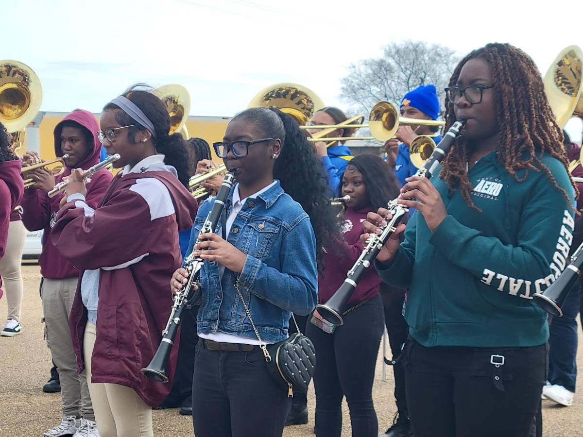 A student band performs outside