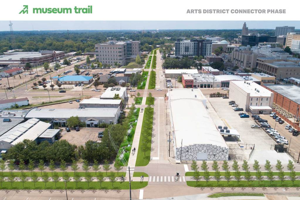 A rendering of a green trail through downtown Jackson