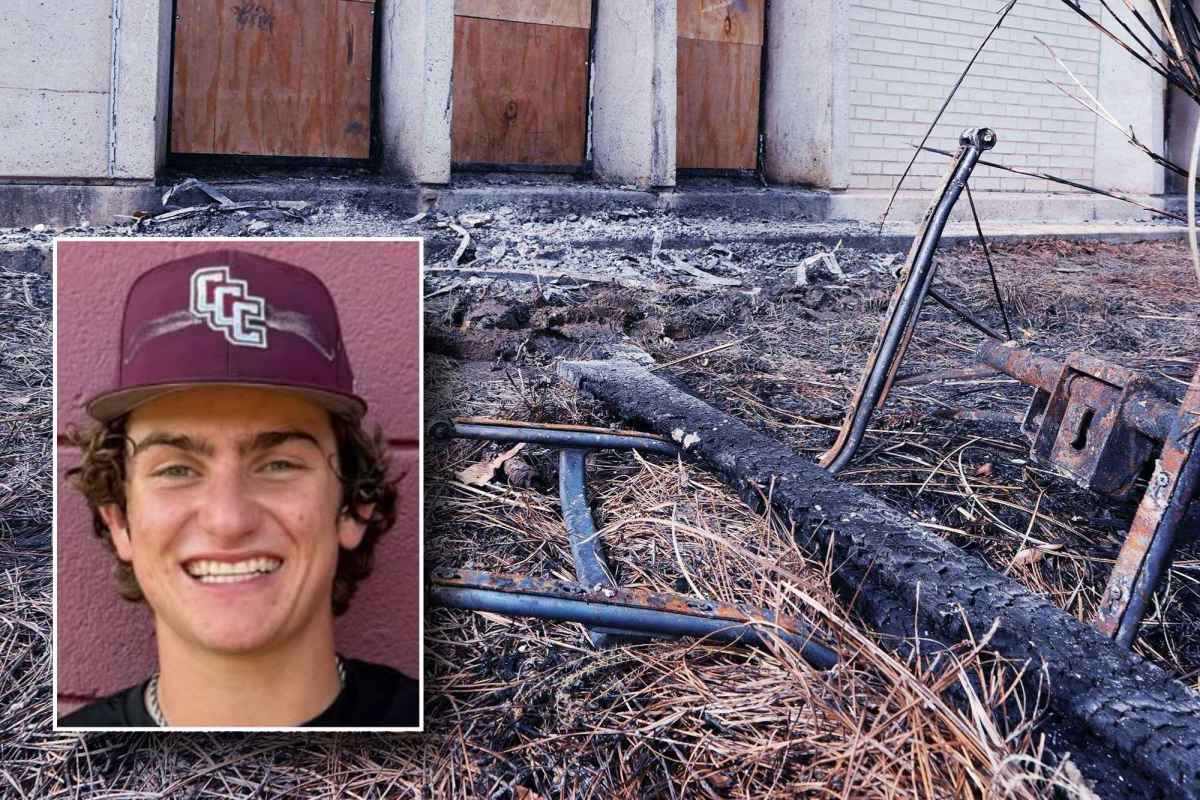 An inset photo of Stephen Spencer Pittman in a Coahoma Community College hat overlayed a photo showing the aftermath of fire damage at Beth Israel Congregation