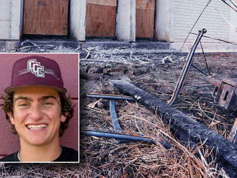 An inset photo of Stephen Spencer Pittman in a Coahoma Community College hat overlayed a photo showing the aftermath of fire damage at Beth Israel Congregation