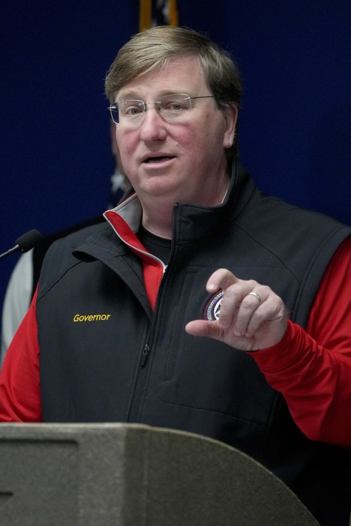Tate Reeves speaks at a press conference with Mississippi Emergency Management Agency regarding the winter storm