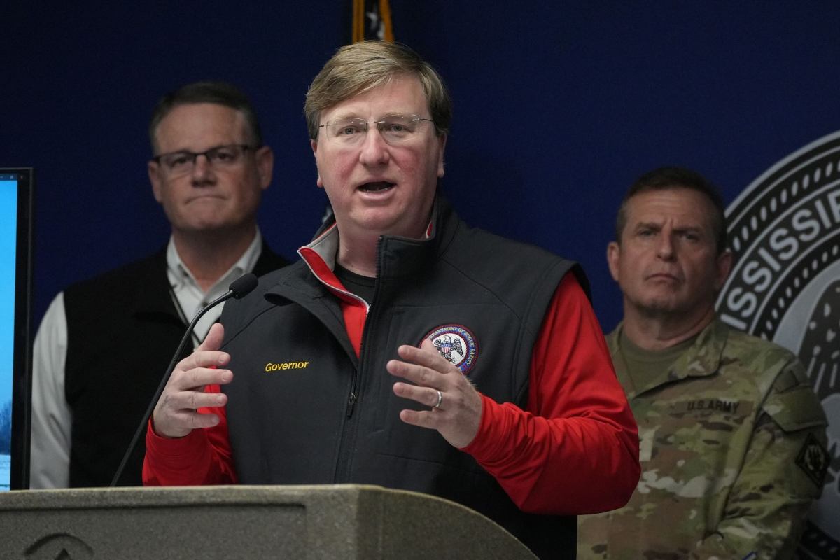 Tate Reeves speaks at a press conference with Mississippi Emergency Management Agency regarding the winter storm