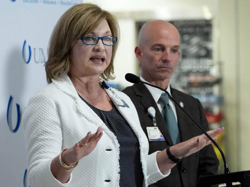Dr. LouAnn Woodward speaks at a press conference at UMMC