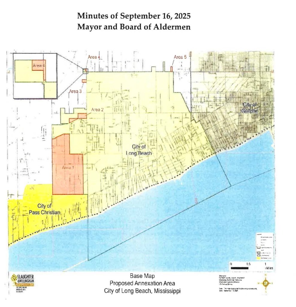 A map of Long Beach, Mississippi.