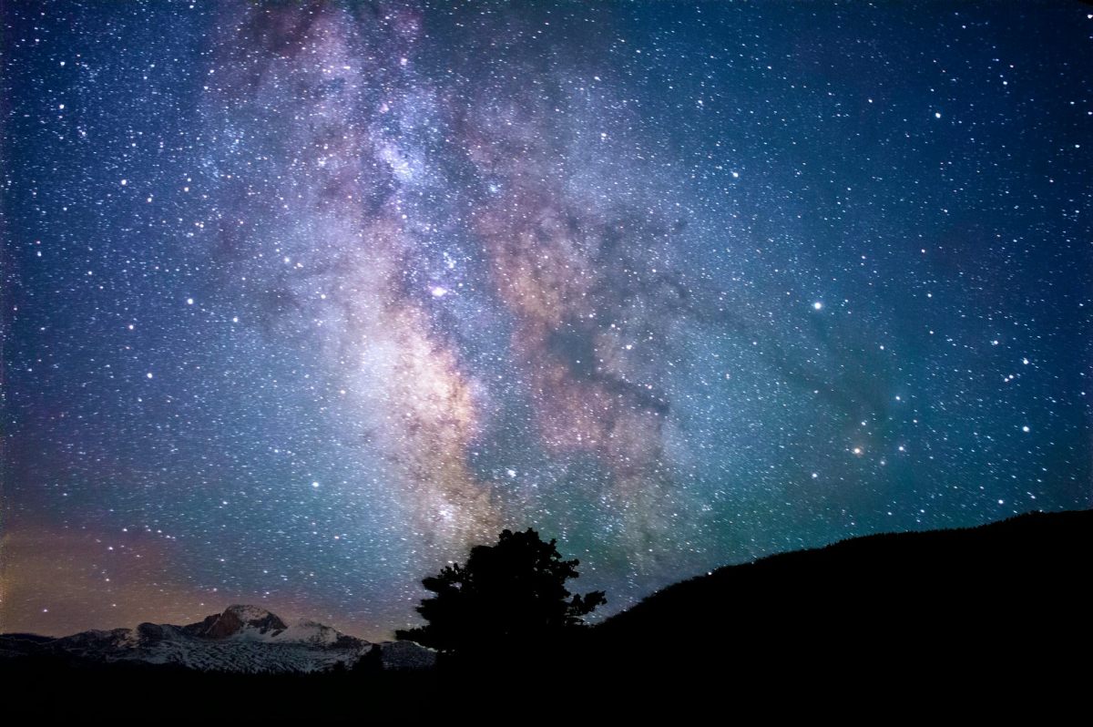 Stars and colored constellations in the night sky.
