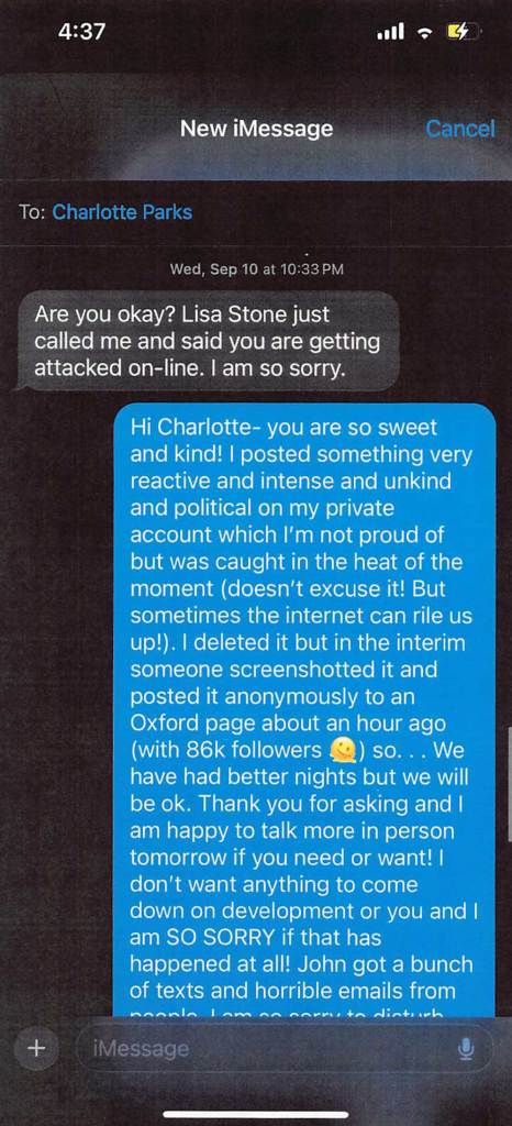 A text exchange between Lauren and Charlotte