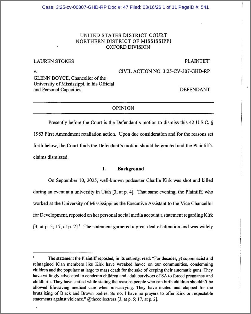 Judge's opinion to dismiss