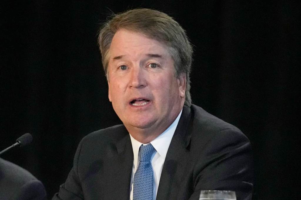 A closeup of Brett Kavanaugh speaking