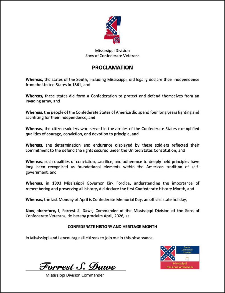 Confederate History and Heritage Month Proclamation