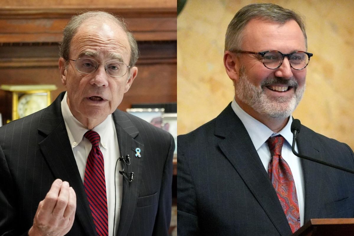 A side by side image of Delbert Hosemann on the left and Jason White on the right